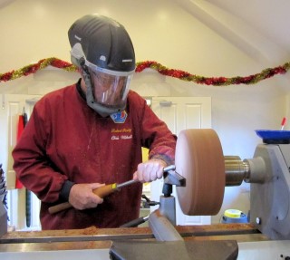 Chris Withall on the big lathe this month